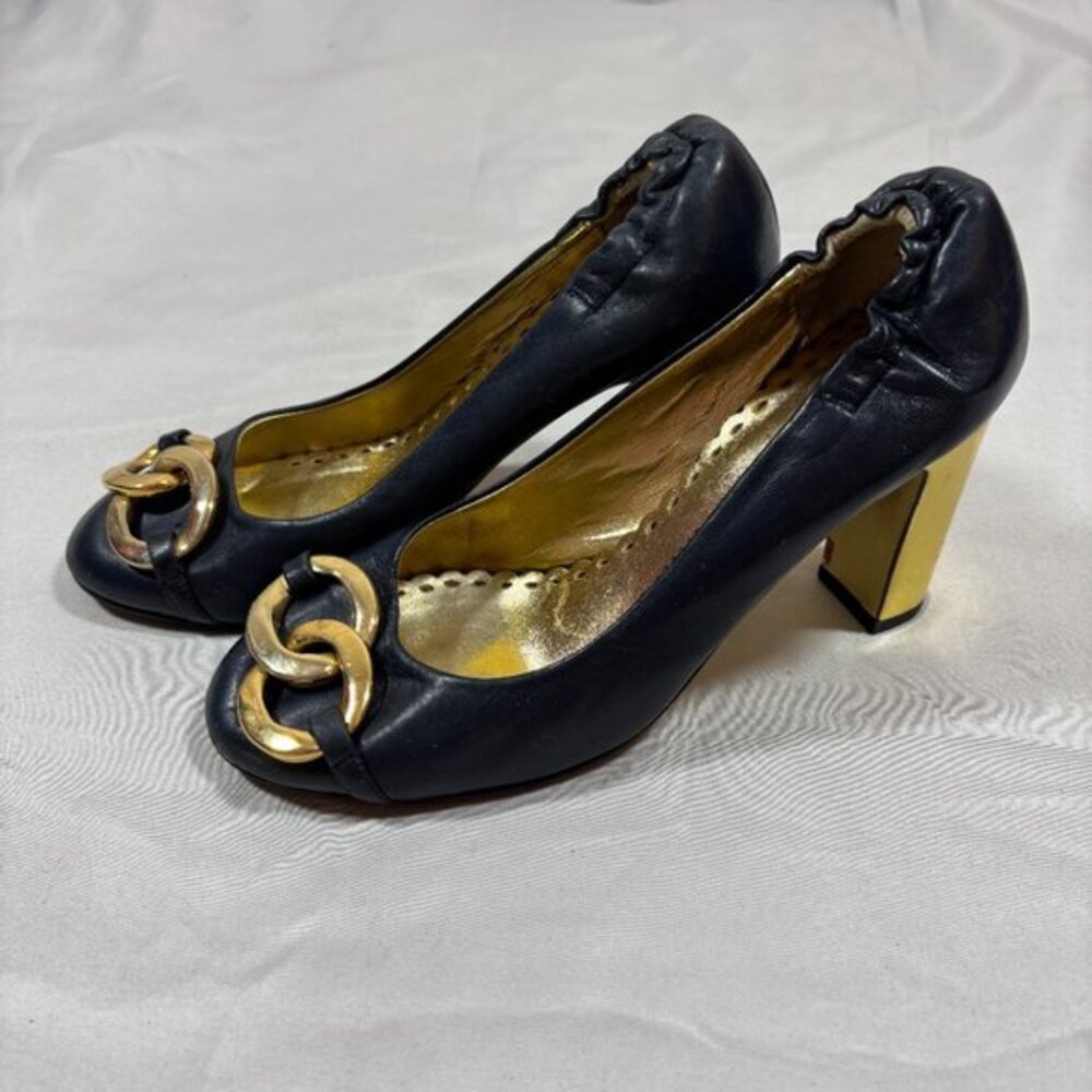 Juicy Couture Black Mariska Ballet Chain Links Gold Heels Pumps Size 7
